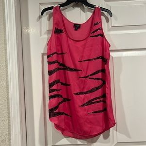 Women's Pink and Black Zebra Sequin Pattern Tank Top